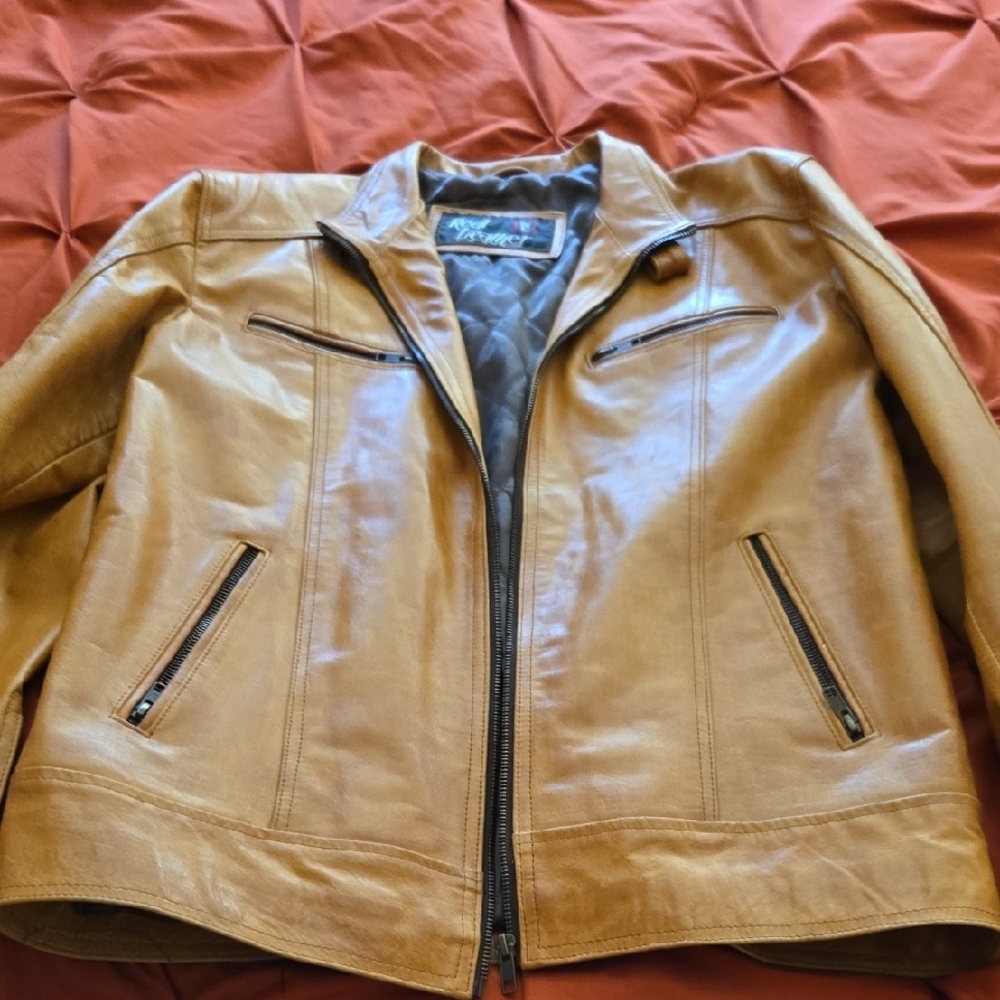 Real Leather Quilted Jacket in Brown and Tan